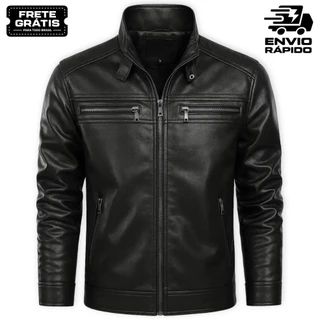 Jaqueta de Couro Masculina Resistente Slim Casual Básica Estilosa do M ao G3 | Blusa de Frio | Casaco | Impermeável