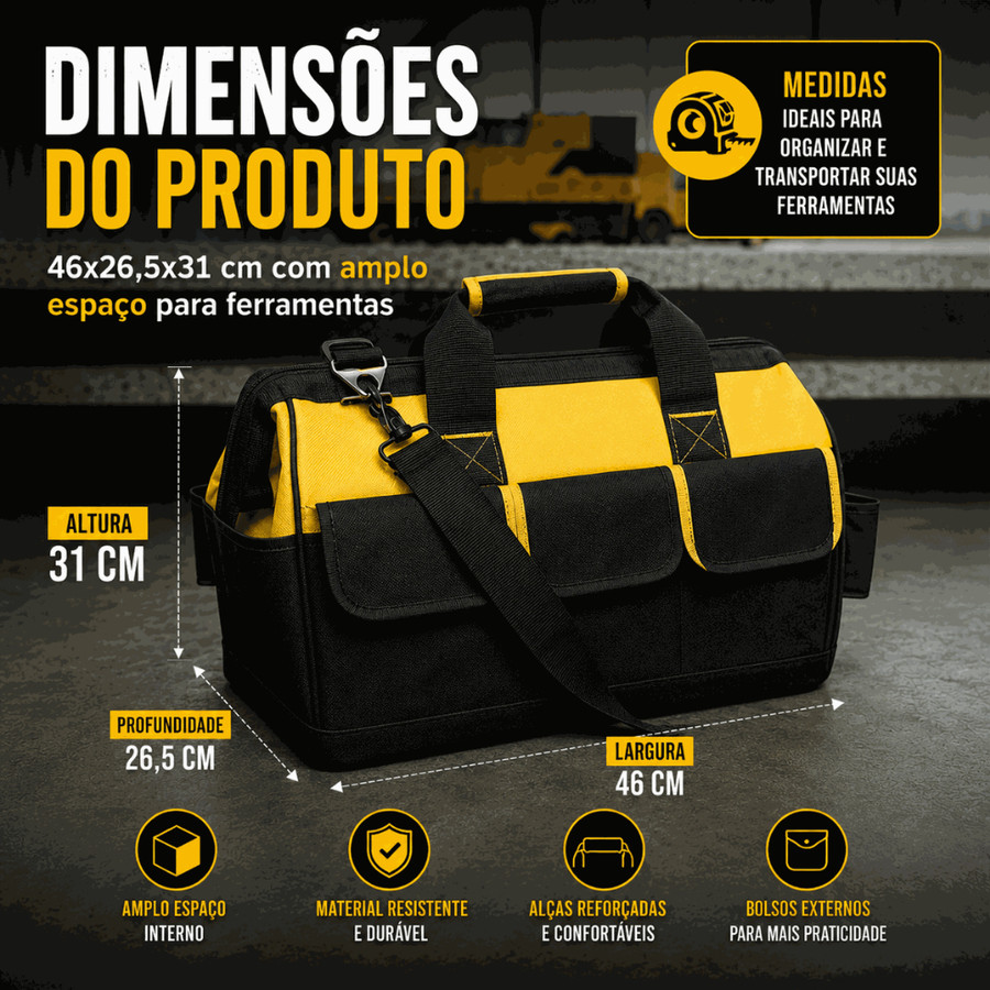 Bolsa Mala De Ferramentas Reforçada Grande Bolsa Ferramenta Lona porta ferramentas fundo reforçado