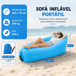 Sofá Inflável Portátil para Camping Bolsa Inclusa Enchimento Rápido Sofá de Ar para Parque Praia e Lazer ao Ar Livre