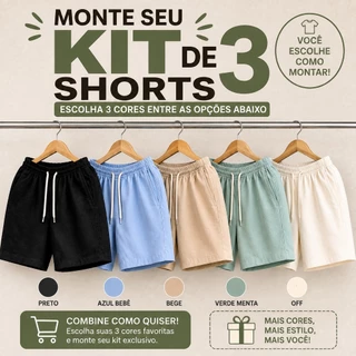 Kit 3 Shorts Mauricinho Masculinos em Linho Premium – Modelo Casual Leve para o Dia a Dia