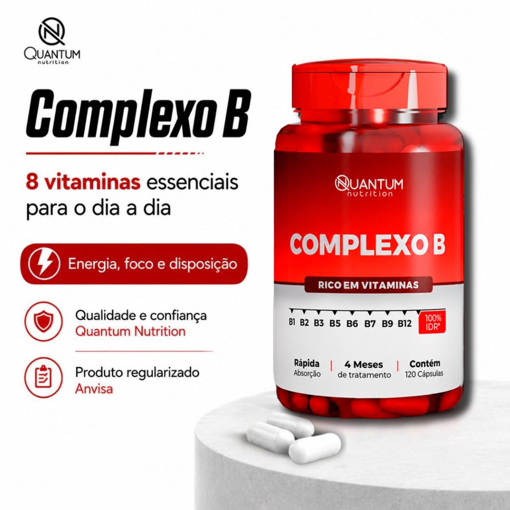 Complexo B Vitaminas B12 B1 B2 B3 B5 B6 B9 Suplemento Alimentar Quantum Nutrition