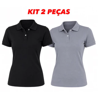 Kit 2 Camisa Polo Feminina Piquet Baby Look Lisa Sem Estampa