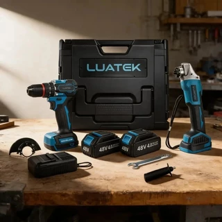 Kit Ferramentas 2 em 1 Parafusadeira + Esmerilhadeira Luatek 48V 2 Baterias Maleta LWJ-297