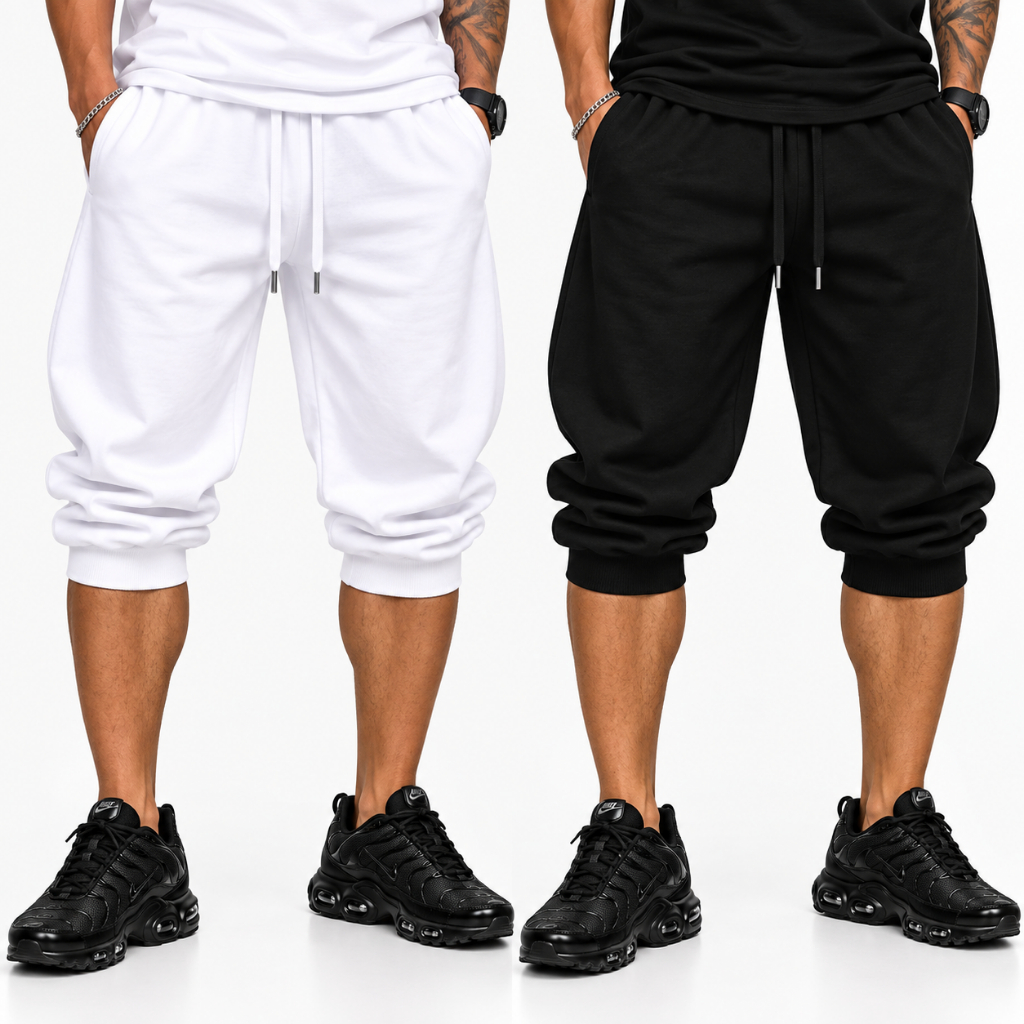 Kit 2 Bermudas Moletom Masculina Oversized Lisa Larga Jogger Streetwear