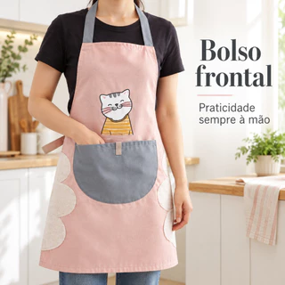 Avental de Cozinha Estampado com Bolso Grande e Toalha para Secar Mãos Uso Doméstico