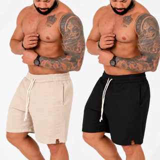 Kit 2 Shorts Masculino Mauricinho Fio Tinto Linho Casual Bermuda Moda Praia