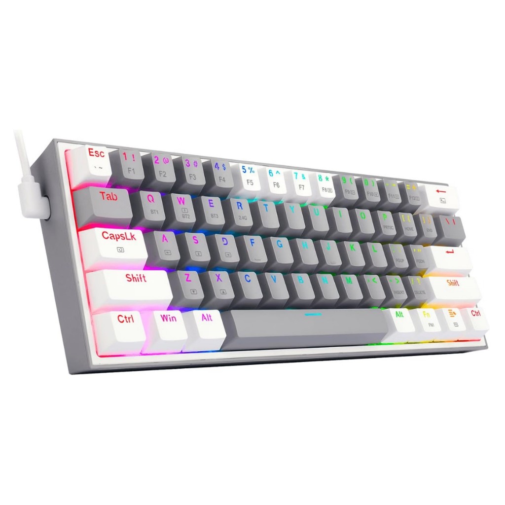 Teclado Mecânico Gamer Compacto Redragon Fizz Lunar Dusk Cinza e Branco RGB K617-RGB-GW