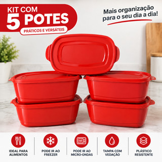 Kit 5 Potes Grandes de 1600 ML Premium Free BPA Frezeer e Micro-Ondas