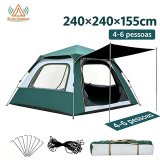 Festa Barraca De Acampamento 6 Pessoas Barraca Camping Grande Dupla Camada Impermeável Anti-UV Ventilação Lateral