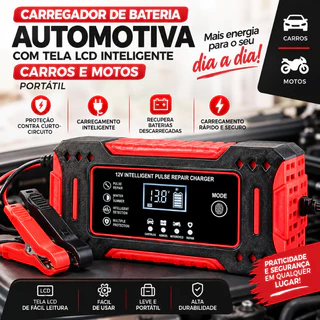 Carregador de Bateria Automotivo 12V Carregador de Bateria Automotivo - Display Digital
