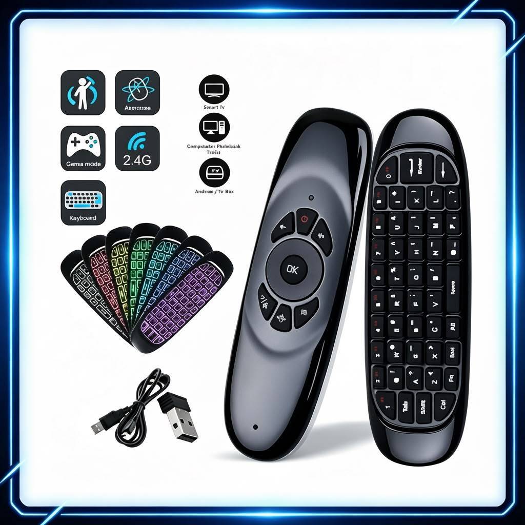 Controle sem fio com Teclado Air Mouse Remote TV ''2.4 GHZ'' Wireles Com Luz Led Universal