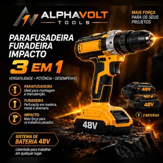 Parafusadeira e Furadeira de Impacto 3 em 1 com duas Baterias 48v Recarregável