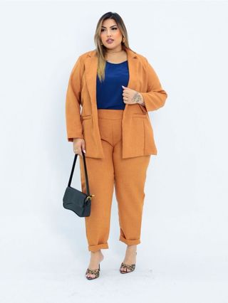 Conjunto Blazer com Calça Polinho Feminino Plus Size | Shopee Brasil