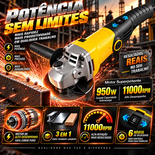 War Shark 950W 6ª marcha Esmerilhadeira angular 115mm 4.1/2 11000rpm 110V/220V