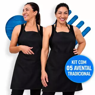Kit Com 5 Avental Oxford Unissex Com Bolso Cozinha Restaurante Pizzaria Churrasqueiro