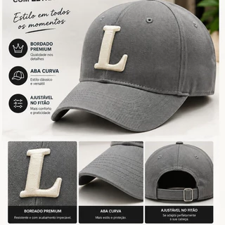 Boné Masculino Feminino Letra L Bordada Baseball Aba Curva Unissex Casual Streetwear