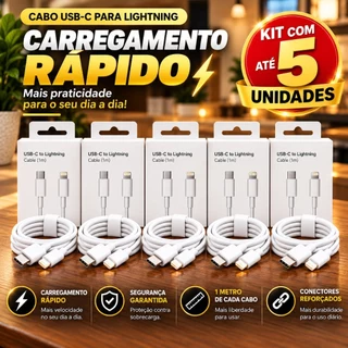 KIT De Cabos Lightning USB-C Turbo 20W 1 / 2 / 3 / 4 / 5 UN IPhone 7 8 11 12 13 14 1 Metro Reforçado Envio Imediato