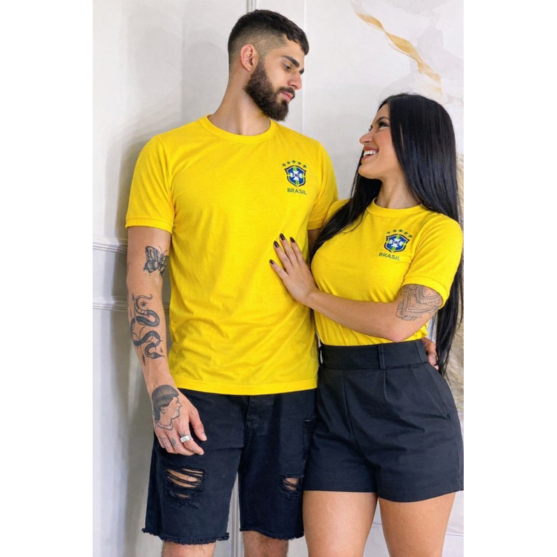 Kit 2 T-Shirt Casal Brasil Modelo Novo Blusa Camisa 100% Poliéster Premium em Oferta na Shopee