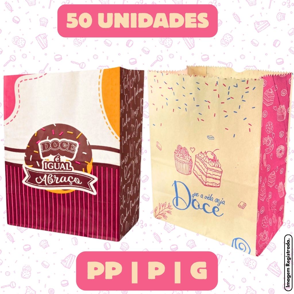 50 Saco Kraft SOS PP P G Para Delivery Doce Doceria Docinhos