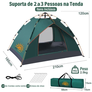 Barraca de Camping 2-3 Pessoas 210x165x120cm Automática Impermeável Verde NEW HAWAII