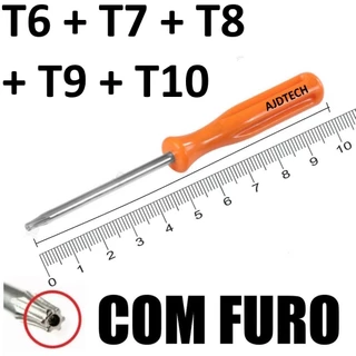 Kit 5 Chaves Torx Com Furo T6 T7 T8 T9 T10 Torx Security