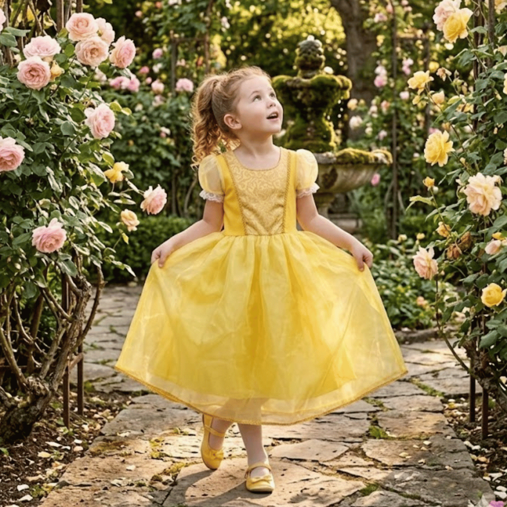 Fantasia de Princesa Bela Menina Vestido Infantil Amarelo Brilho ...