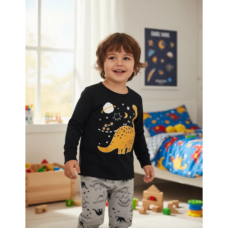 Pijama Infantil Masculino Inverno Dino - Hey Kids Preto em Oferta na Shopee