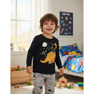Pijama Infantil Masculino Inverno Dino - Hey Kids Preto em Oferta na Shopee