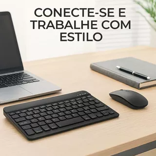 KIT Teclado Magnético Bluetooth 5.2 + Mouse Sem Fio Para Tablet Samsung Redmi IPad Compatível com Android iOS e Windows
