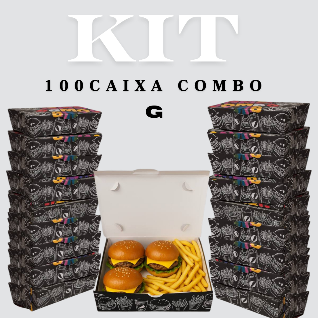 Kit 100 Caixa para Hamburguer Combo Box Grande Batata Artesanal ...