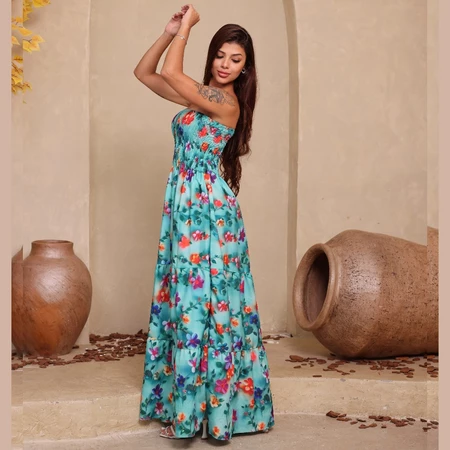 Vestido Tropical Longo Tomara que Caia Estampado – Moda Feminina 2026 ENTREGA INMEDIATO