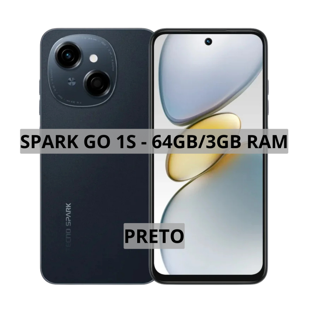 Tecno Spark Go 1S 4G, 64GB Armazenamento 3GB RAM, Bateria 5000MAH