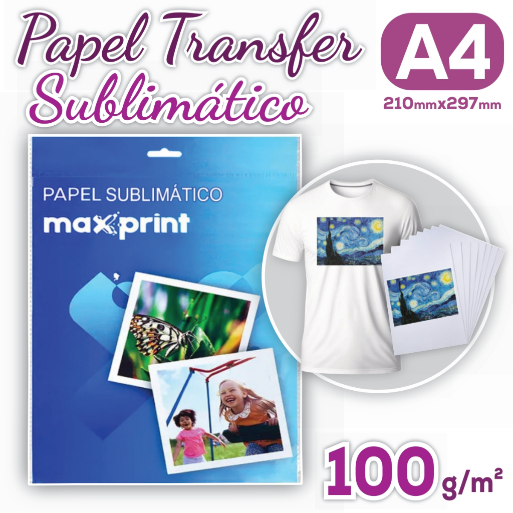 Papel Transfer Sublimático A4 100g - Pacote com 50/100 Folhas | Branco ...