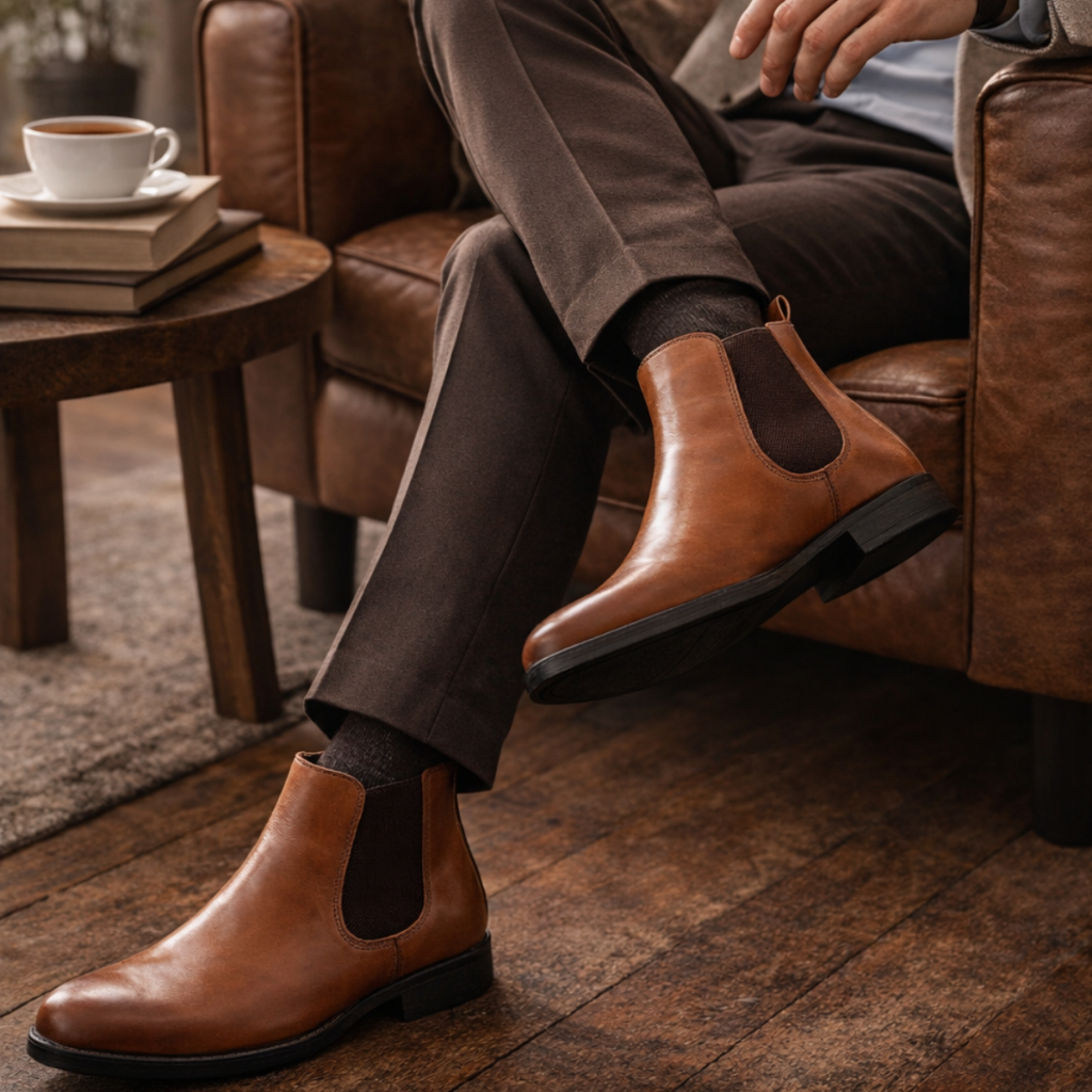Chelsea Boot Classic Vintage Brand Confortável Macia Elegante Anatômico Casual Couro Estiloso