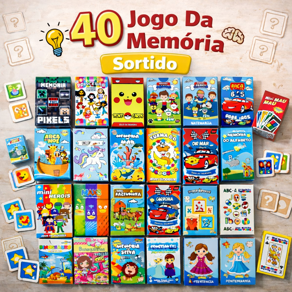 40 Cx Jogo da Memoria p/ Kit Festa Lembrancinha Prenda Educativo