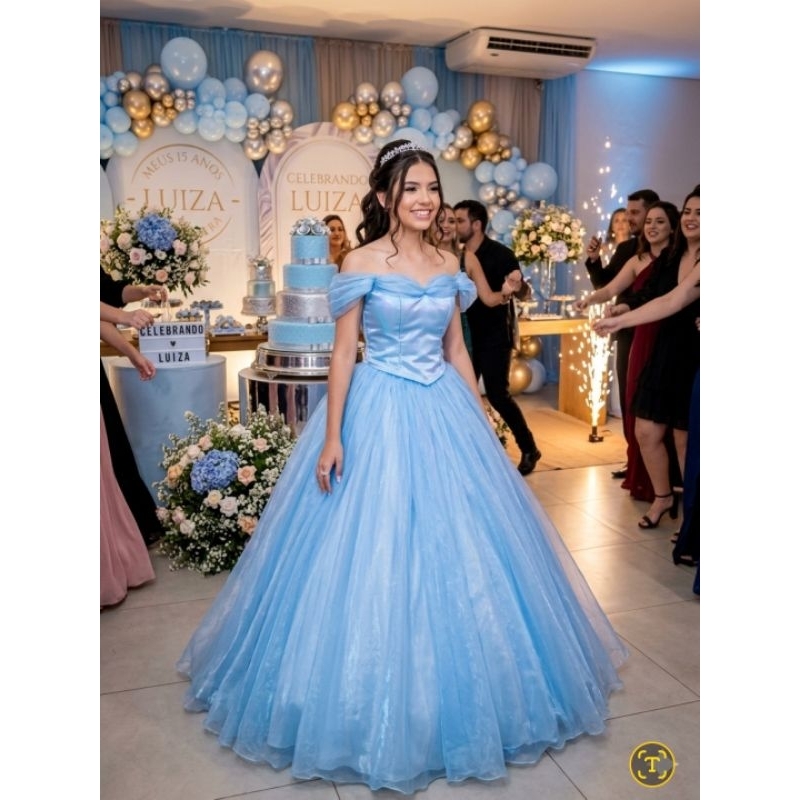 Vestido Debutante Azul 2 em 1 Luxo 15 Anos Princesa. | Shopee Brasil