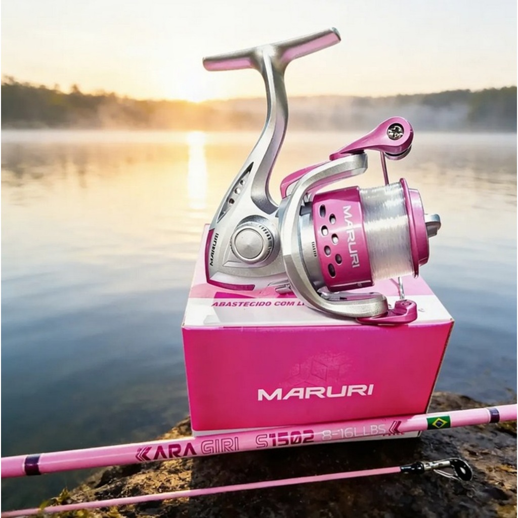 KIT PESCA COR DE ROSA PRA MENINA MULHER COMPLETO VARA E MOLINETE COM ...