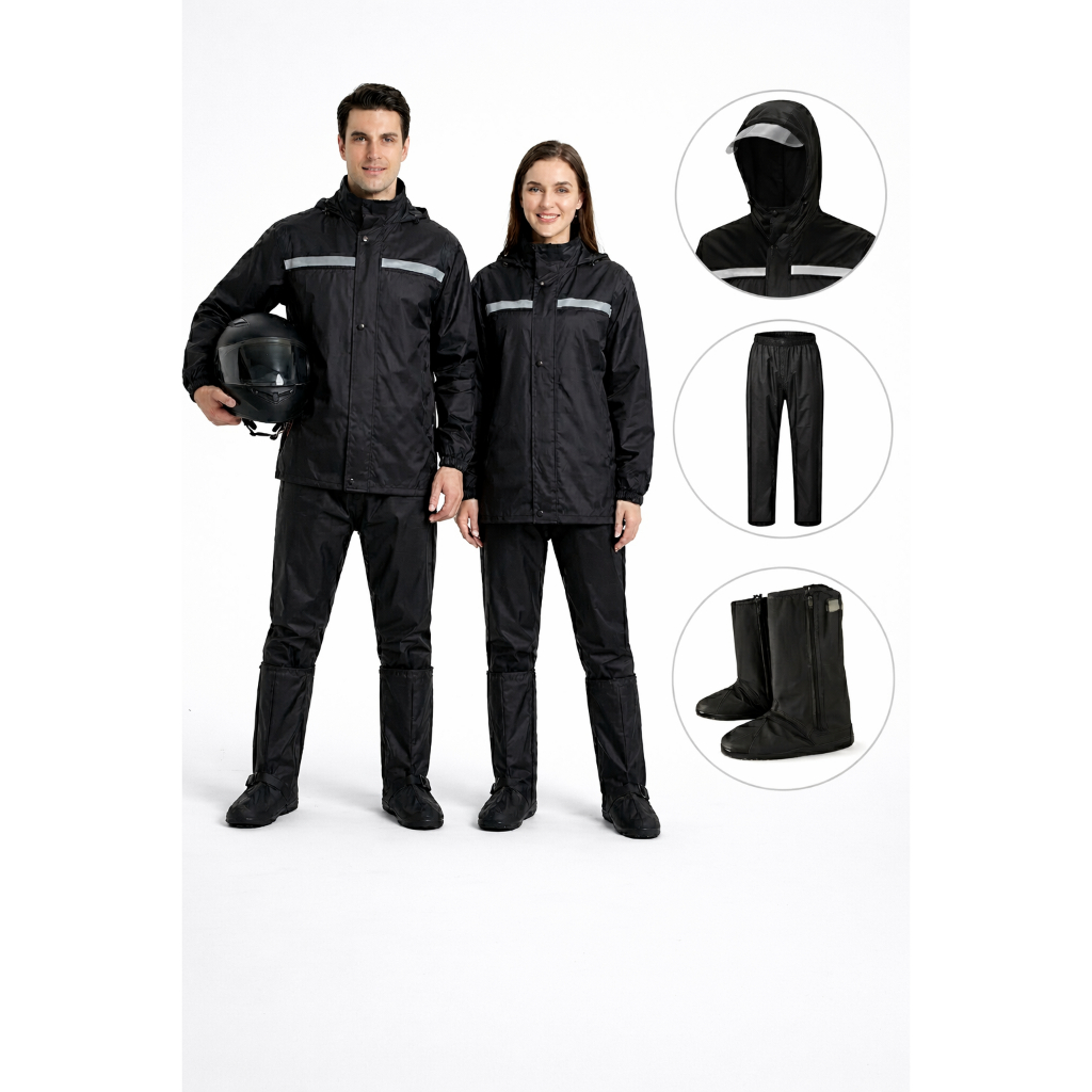 Kit Capa de Chuva impermiável preta com capuz e faixa refletiva + Capa ...