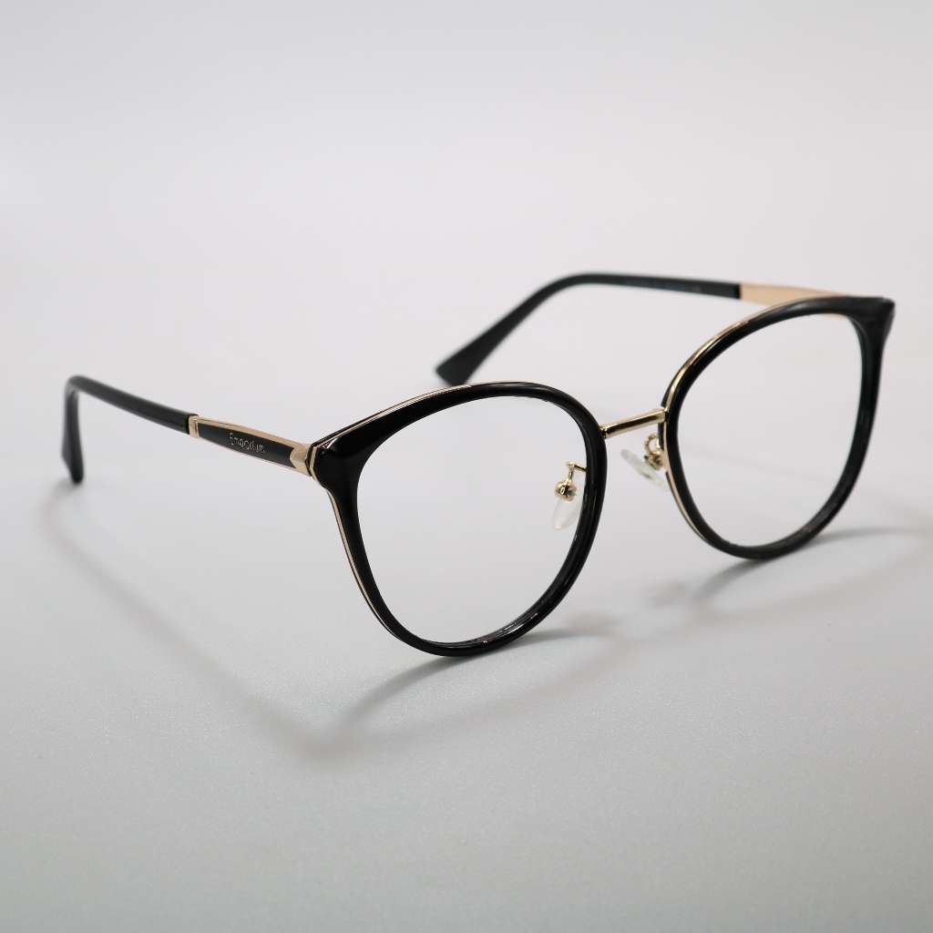 Óculos de Grau Feminino Redondo Preto com Dourado Elegante Leve Moderno