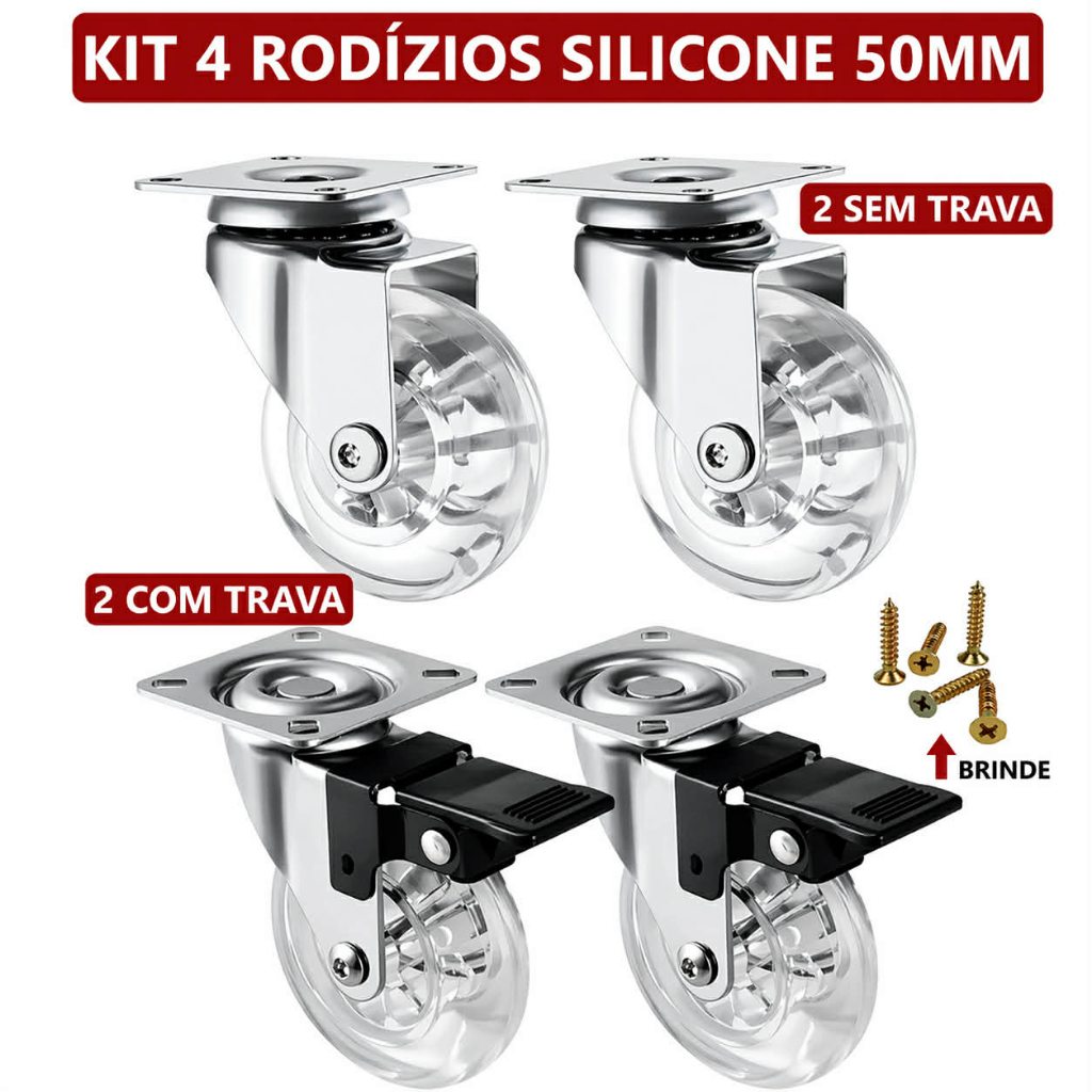 Kit 4 Rodízio Giratório Gel Silicone Rodinha Móveis 50mm