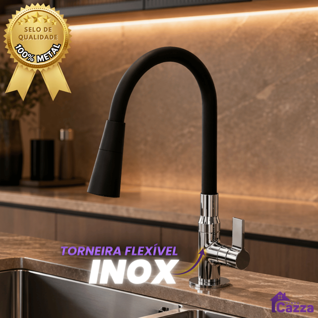 Torneira METAL INOX Gourmet Cozinha Bancada Mesa Pia Cano Inox Flexível ...