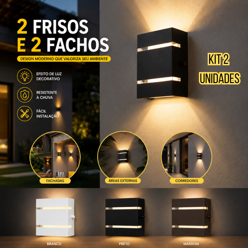 Luminária Arandela Parede 2 Fachos para Muro - Uso Externo e Interno ...