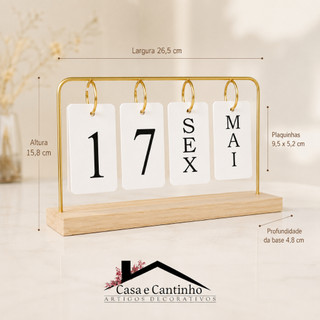 Calendário de Mesa Decorativo com Plaquinhas Preto Rose Dourado Permanente Escritório — foto 3 — Achou Levou Brasil