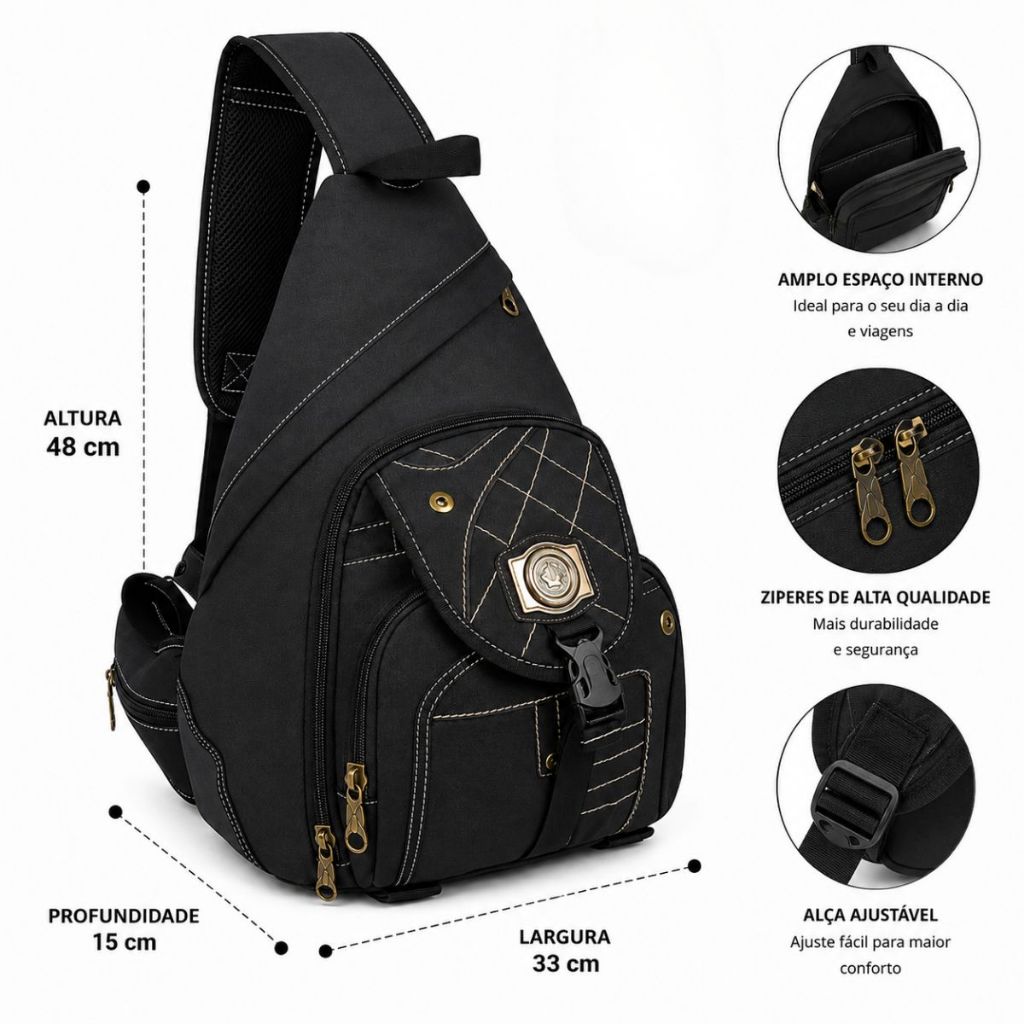 Mochila Transversal De Lona Reforçada 1 Alça Unisex Kvn | Shopee