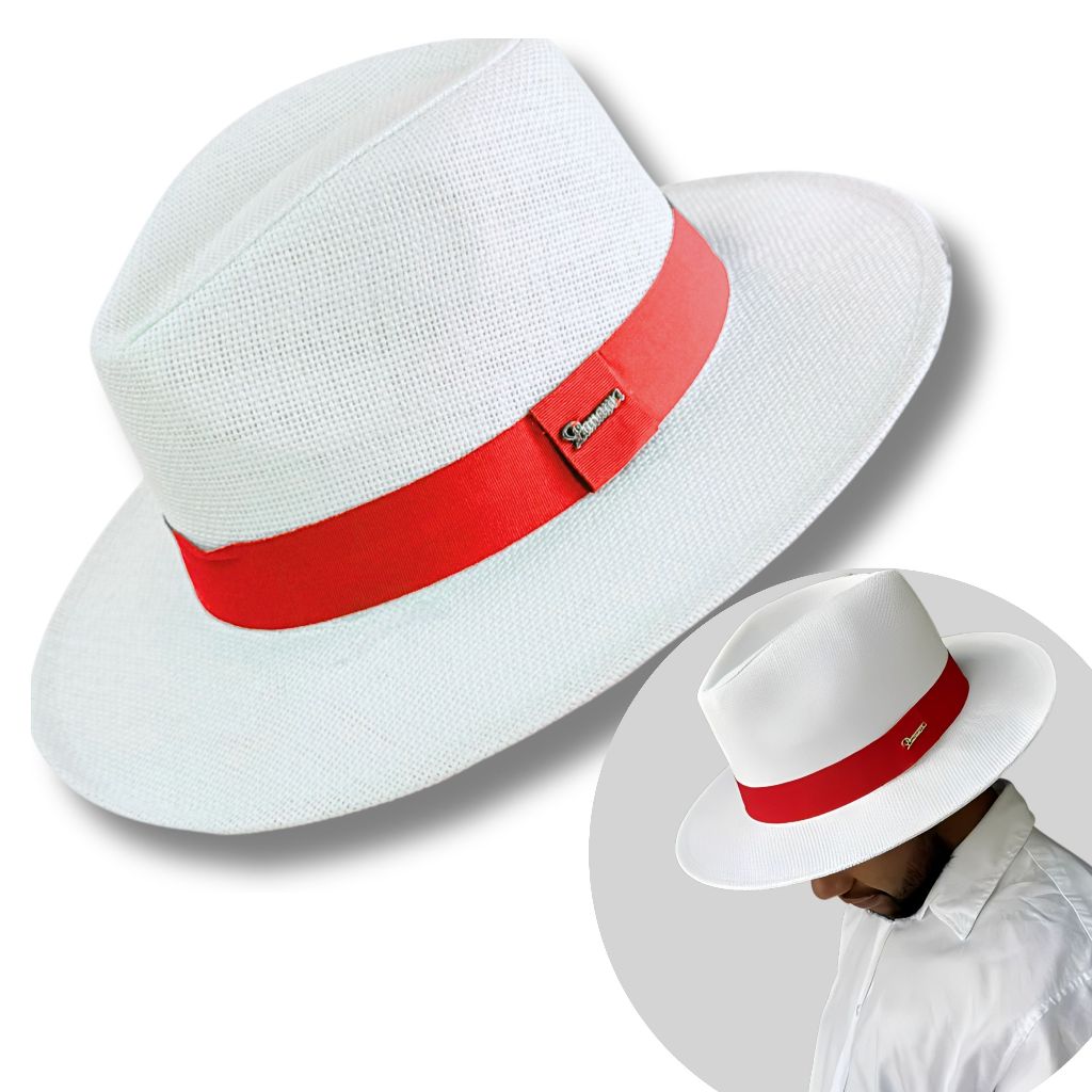 Chapéu Panamá Branco Fita Vermelha Carioco Umbanda Zé Pilintra Exu ...