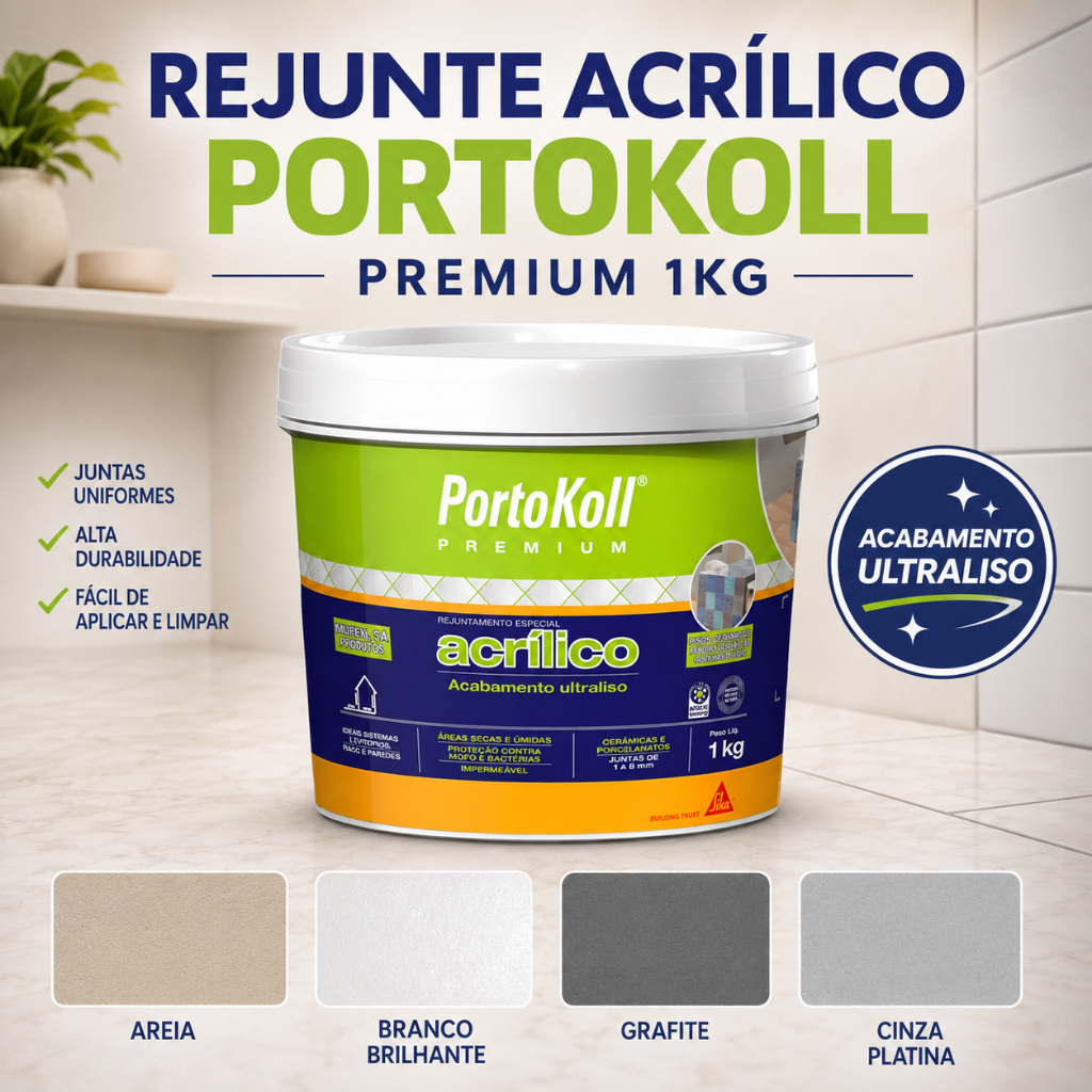 Rejunte Acrílico Portokoll Premium 1kg A+B Para Porcelanato Cerâmica ...
