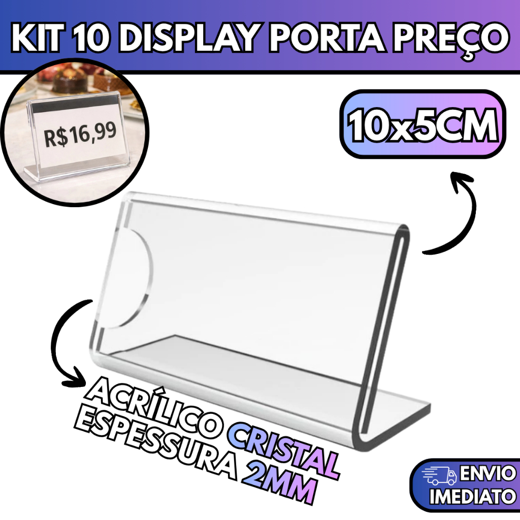 Kit 10 Display Acrílico Porta Preço 10x5cm Etiqueta Exposito