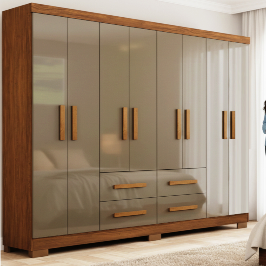 Guarda Roupas Casal Grande 8 Portas 4 Gav Com Pés Moderno Marrom