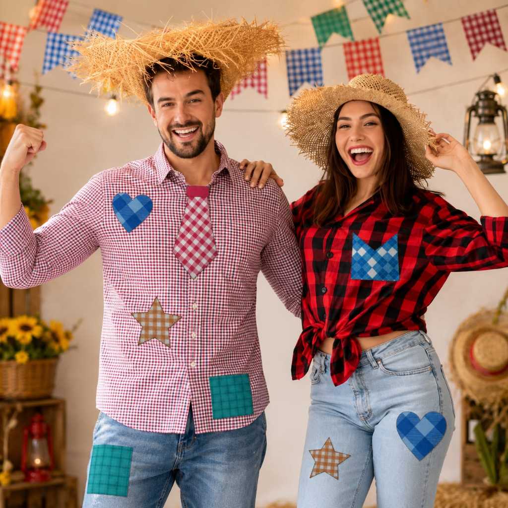 Kit 20 Retalhos Festa Junina São João Adesivo Remendo Tecido Patch ...