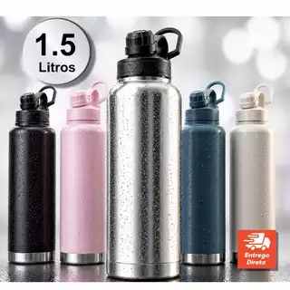 GARRAFA TÉRMICA GRANDE 1.5 LITROS E 1.2 LITROS, QUENTE, FRIO, INOX DUPLA PAREDE, CAFÉ ACADEMIA TRABALHO FITINESS